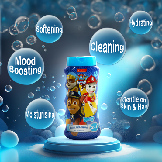 Lorenay Paw Patrol 2-in-1 Bubble Bath & Shampoo 475ml - Gentle Kids Hair & Body Wash for Soft Cleansing, Tear-Free Formula, F