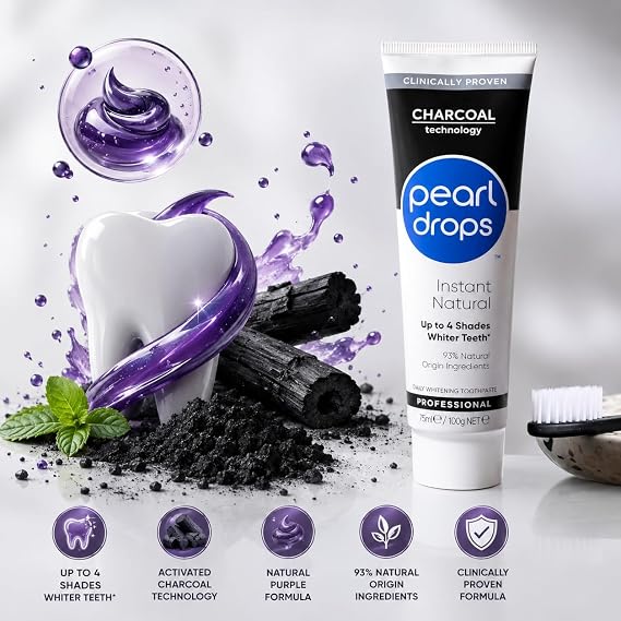 Pearl Drops Instant Natural White Activated Charcoal Toothpaste 75ml - Whitening Toothpaste for Daily Oral Care
