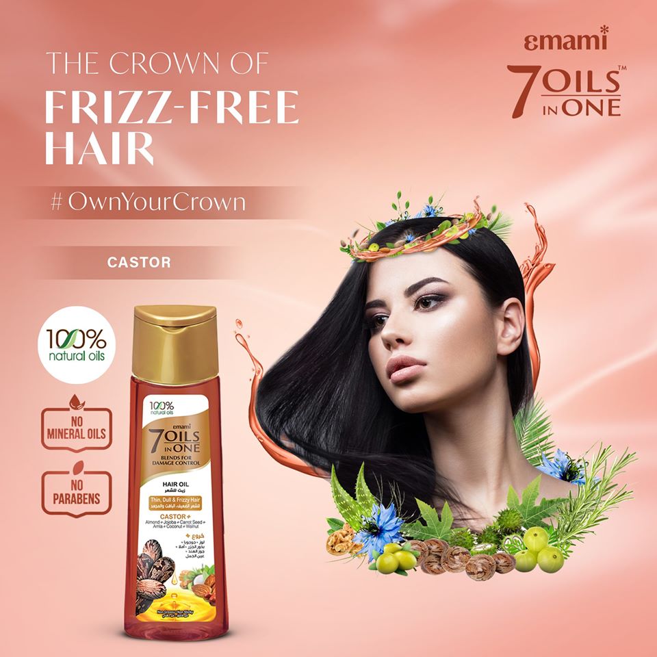 Emami 7 in 1 Castor Hair Oil 50ml - Nourishing Hair Care Oil for Hair Repair, Smooth Shiny & Strong Healthy Hair Daily Use
