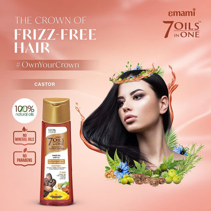 Emami 7 in 1 Castor Hair Oil 50ml - Nourishing Hair Care Oil for Hair Repair, Smooth Shiny & Strong Healthy Hair Daily Use