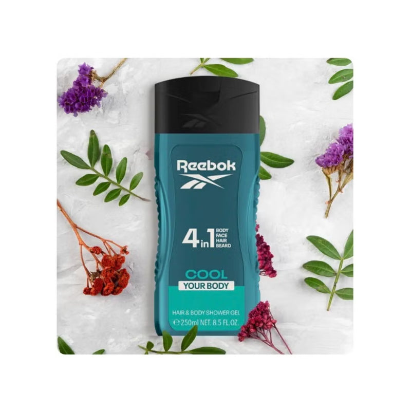 Reebok Men 4-in-1 Cool Your Body Shower Gel 400ml – All-in-One Hair, Face & Body Wash for Deep Cleansing, Long Lasting Fresh 