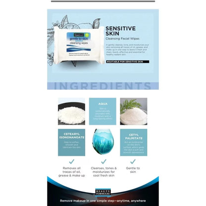 Beauty Formulas Gentle To Skin Sensitive Cleansing Wipes 30'S