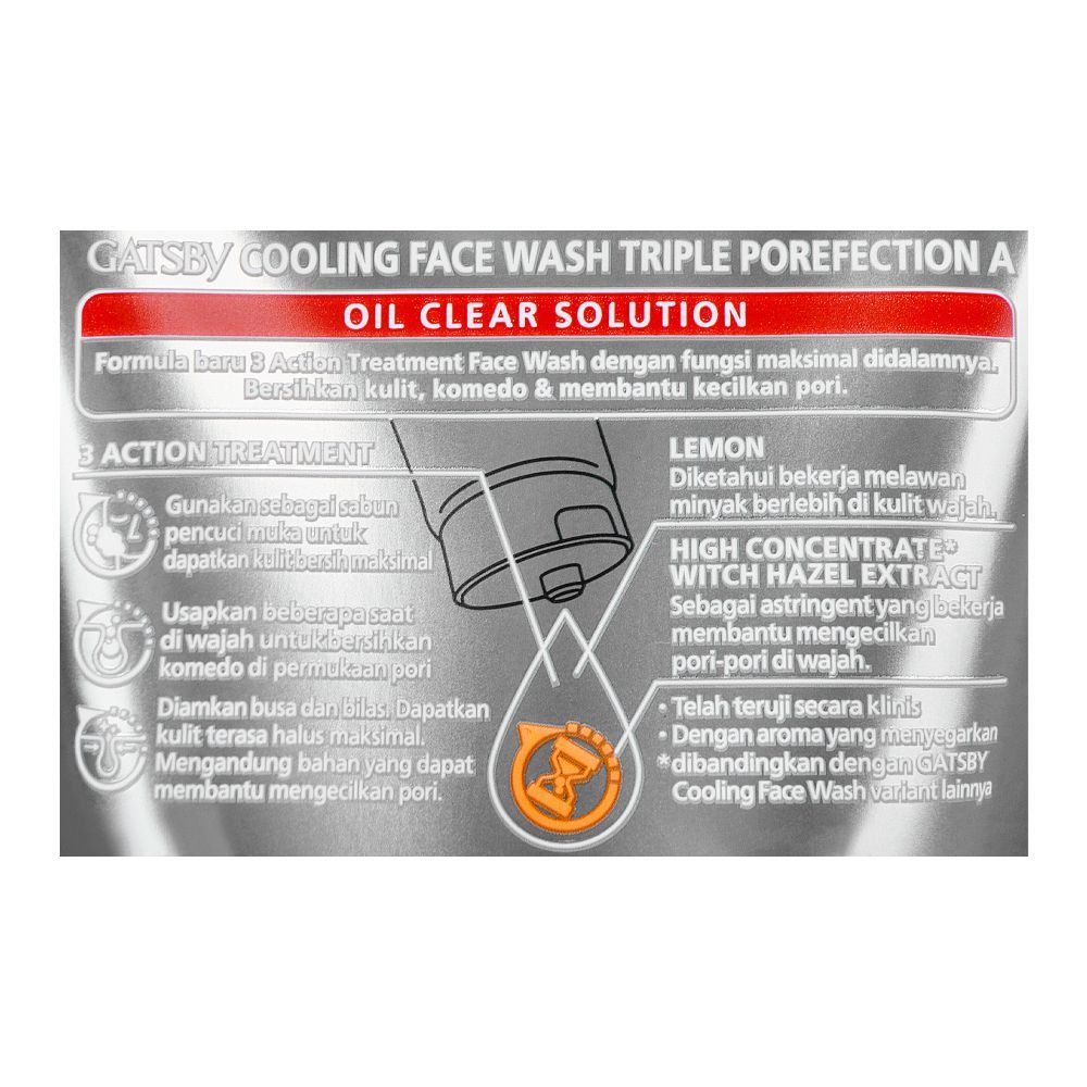 Gatsby Oil Clear Solution Triple Protection Face Wash Oil Control 100g - Deep Cleansing Anti Oil Face Wash for Men Fresh Clea