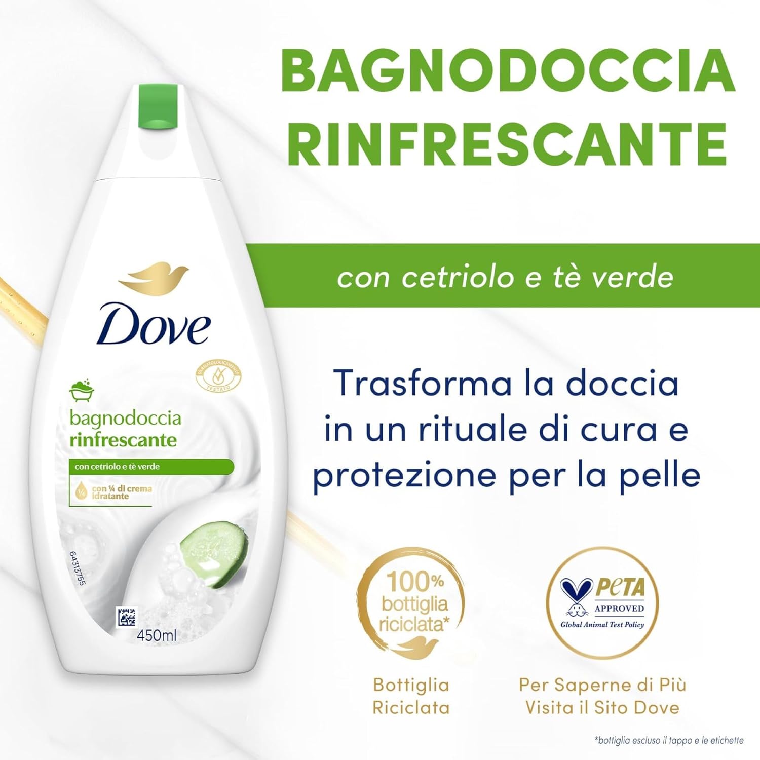 Dove Bagnodoccia Reinfrescante Body Wash 450ml – Refreshing Shower Gel for Soft, Smooth & Clean Hydrated Skin