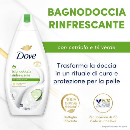 Dove Bagnodoccia Reinfrescante Body Wash 450ml – Refreshing Shower Gel for Soft, Smooth & Clean Hydrated Skin