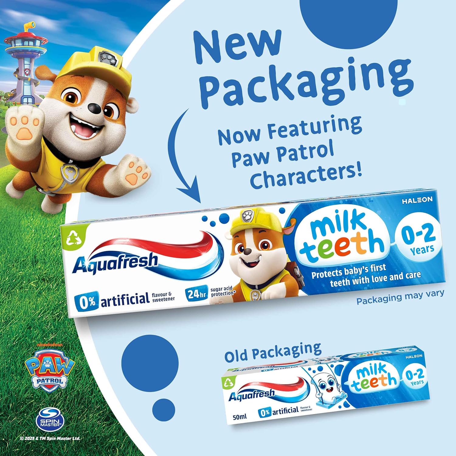 Aquafresh 0% Artificial Flavour & Sweetener Milk Teeth Toothpaste 0 - 2 Years 50ml - Gentle 24hr Protection Baby Toothpaste