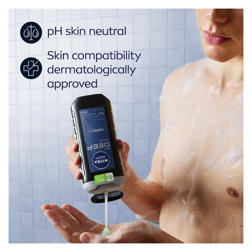 Nivea Men Deep Clean 24H Fresh Effect 3-In-1 Shower Gel For Body, Face & Hair 250ml