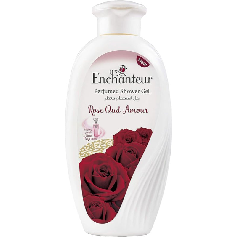 Enchanteur Rose Oud Amour Perfumed Shower Gel 250ml – Deep Cleansing Moisturizing Body Wash with Long Lasting Floral Oud Frag