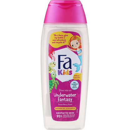 Fa Kids Dive into an Underwater Fantasy Berry Scent 2-in-1 Shower Gel & Shampoo 250ml – Gentle to Skin, 95% Naturally Derived