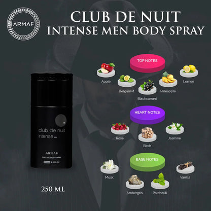 Armaf Club De Nuit Intense Perfumed Body Spray 250ml Long-Lasting Bold & Masculine Fragrance