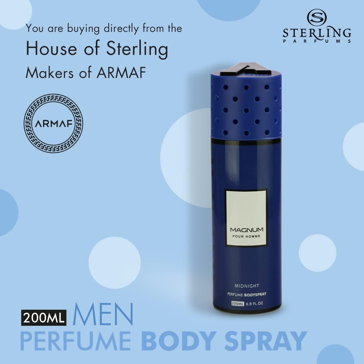 Armaf Magnum Pour Homme Midnight Perfume Body Spray 200ml Masculine Bold & Fresh Fragrance