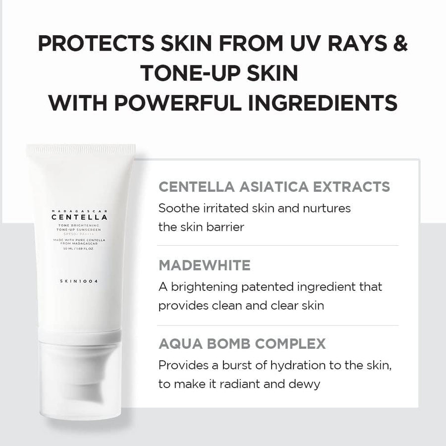 SKIN1004 Madagascar Centella Tone Brightening Tone Up Sunscreen SPF50+ PA++++ 50 ml Brightening & UV Protection (K Beauty)