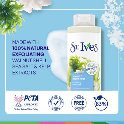 St Ives Exfoliating Body Wash Sea Salt & Pacific Kelp 450ml Deep Cleansing & Refreshing