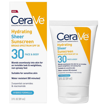 CeraVe Hydrating Sheer Sunscreen SPF 30 for Face and Body 89ml