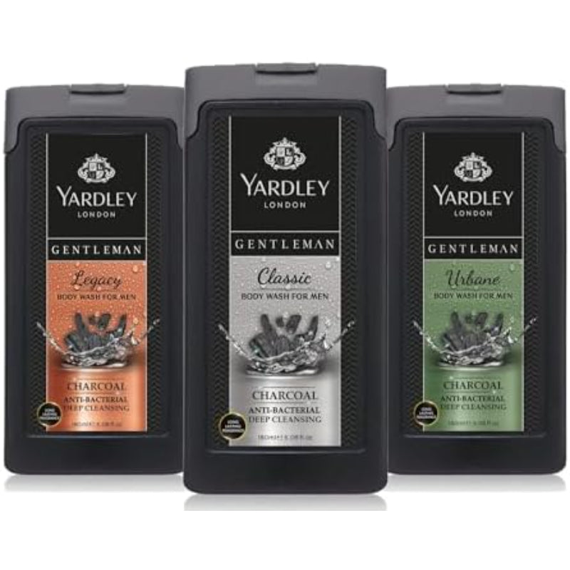 Yardley London Gentleman Legacy Charcoal Anti-Bac Body Wash 180ml – Deep Cleansing Men’s Shower Gel with Activated Charcoal, 