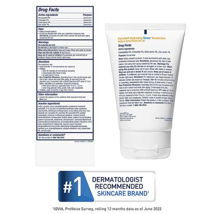 CeraVe Hydrating Sheer Sunscreen SPF 30 for Face and Body 89ml
