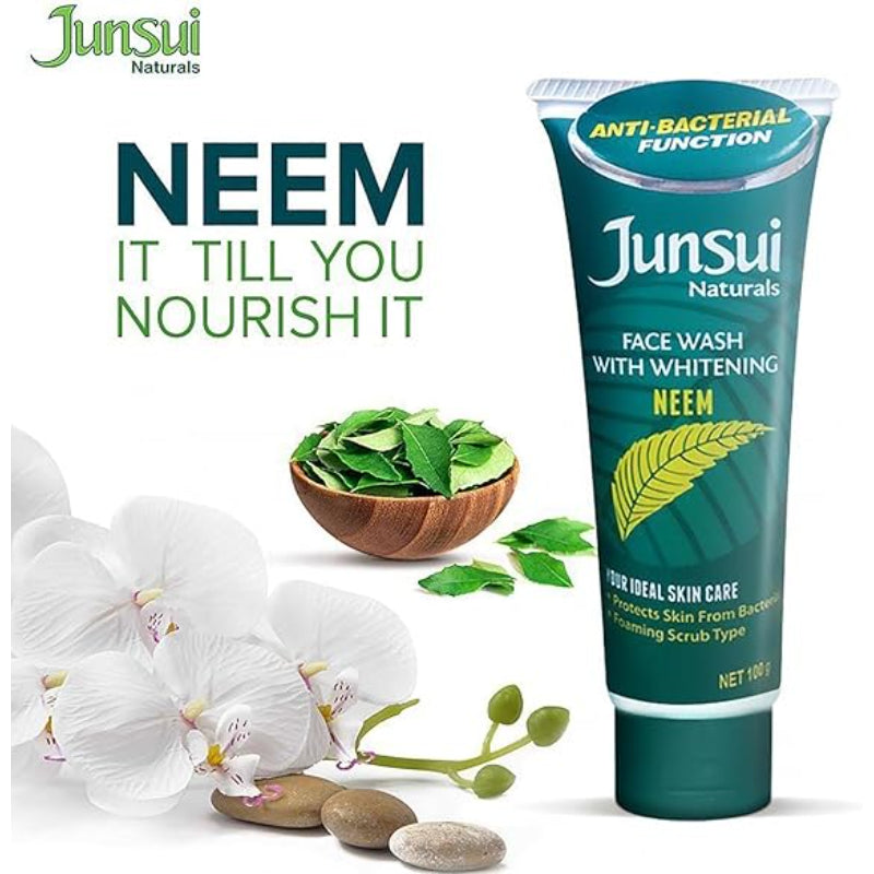 Junsui Naturals Neem Whitening Face Wash 100g - Deep Cleansing Herbal Gel for Acne Control, Oil Removal & Bright Clear Fresh 