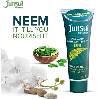 Junsui Naturals Neem Whitening Face Wash 100g - Deep Cleansing Herbal Gel for Acne Control, Oil Removal & Bright Clear Fresh 
