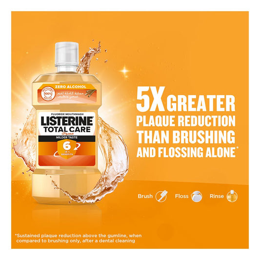 Listerine Total Care Miswak Mouthwash Milder Taste 250ml - Complete Oral Care Antibacterial Mouthwash for Fresh Breath