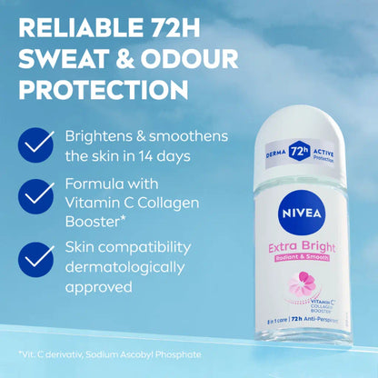 Nivea Extra Bright Radiant & Smooth Anti Perspirant Roll On 50ml