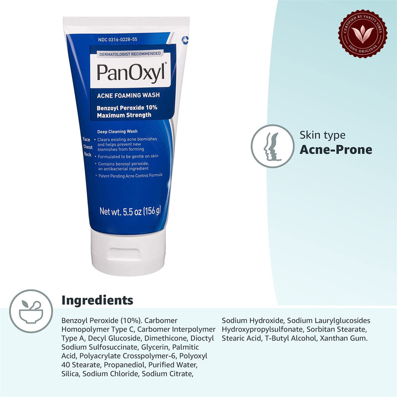 PanOxyl Acne Foaming Wash 10% Benzoyl Peroxide 156g additional product photo with Vanity Vibes badge