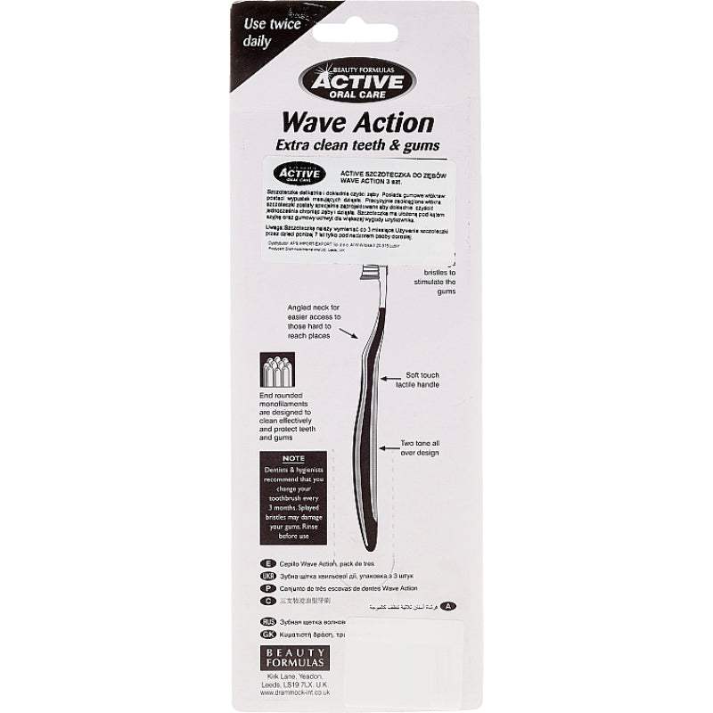 Beauty Formulas Active Oral Care Wave Action Toothbrush Medium (1 Pack - 3 Pcs) - Deep Cleaning Bristles for Plaque Removal &