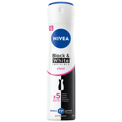 Nivea Black & White Invisible Clear 72H Protection Anti-Perspirant Spray 150ml