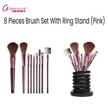 Glamorous Face 8 Pieces Brush Set With Ring Stand (PINK)