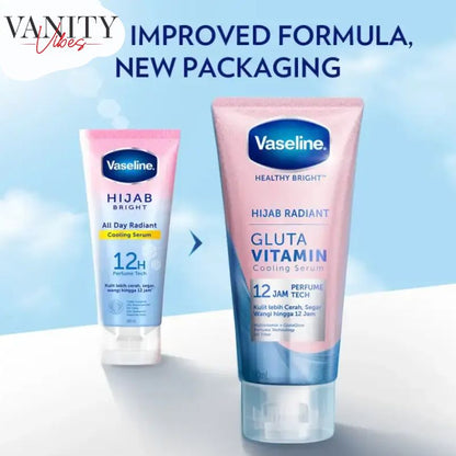Vaseline Healthy Bright Hijab Radiant Gluta Vitamin Cooling Serum Moisturizer 180ml 12 Jam Perfume Tech & Long-Lasting Freshness