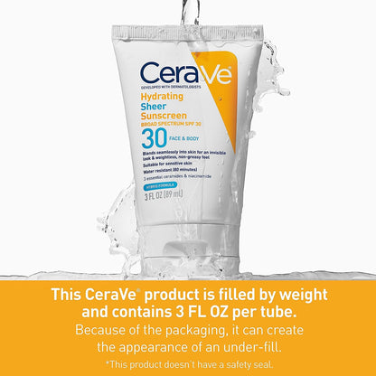 CeraVe Hydrating Sheer Sunscreen SPF 30 for Face and Body 89ml