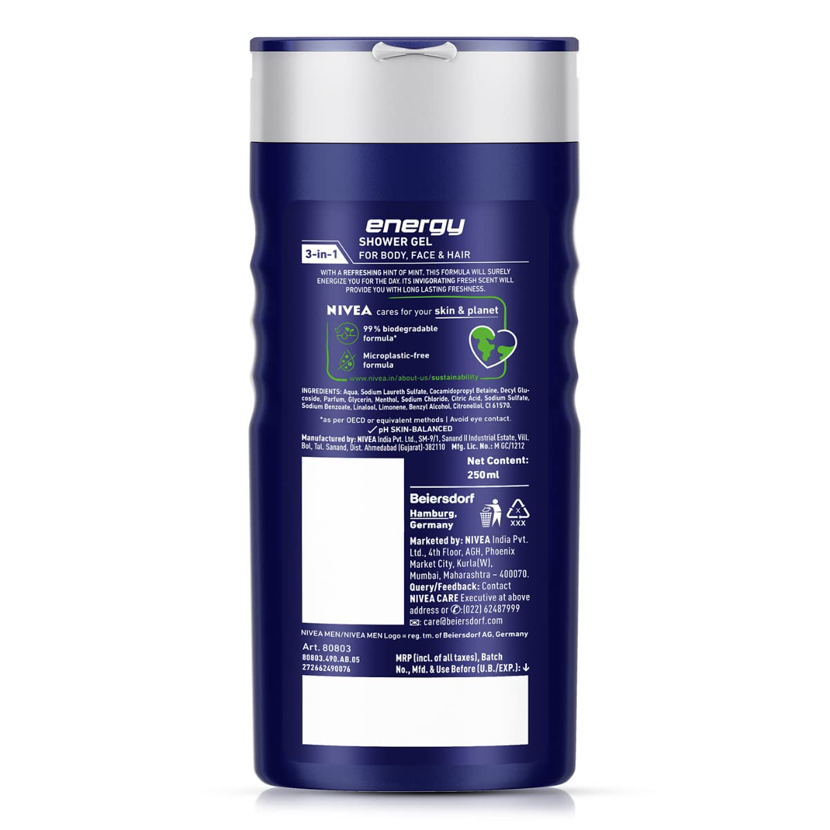 Nivea Men 3 in 1 Energy 24H Fresh Effect Shower Gel 250 ML