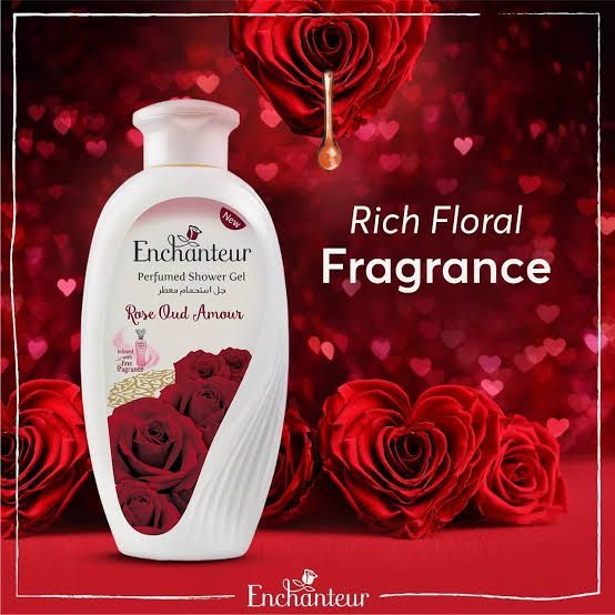 Enchanteur Rose Oud Amour Perfumed Shower Gel 250ml - Deep Cleansing Moisturizing Body Wash with Long Lasting Floral Oud Frag