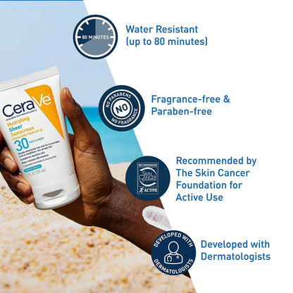 CeraVe Hydrating Sheer Sunscreen SPF 30 for Face and Body 89ml
