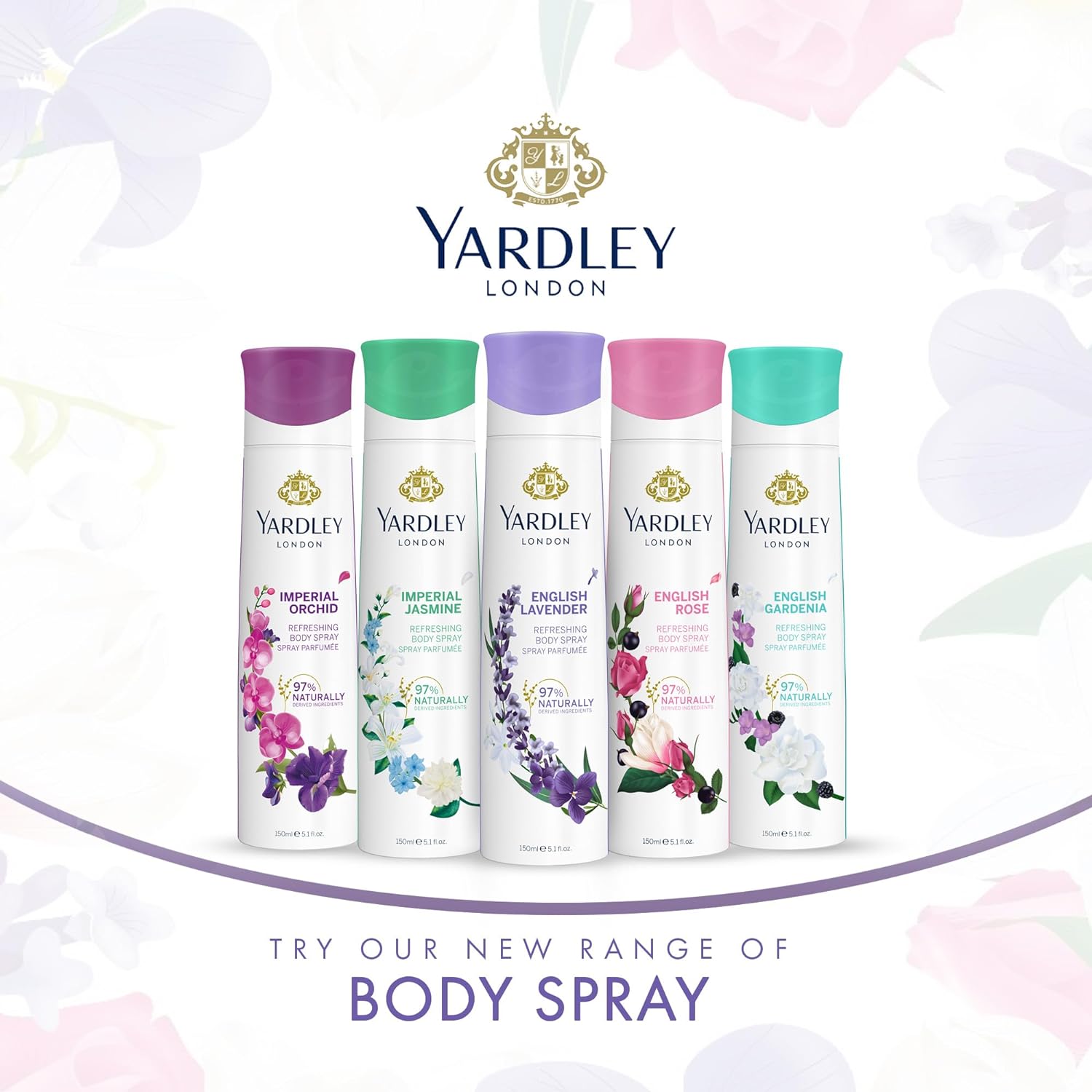 Yardley London English Lavender Body Spray for Women 150ml - Long Lasting Floral Lavender Fragrance Mist with Soft Musky Note