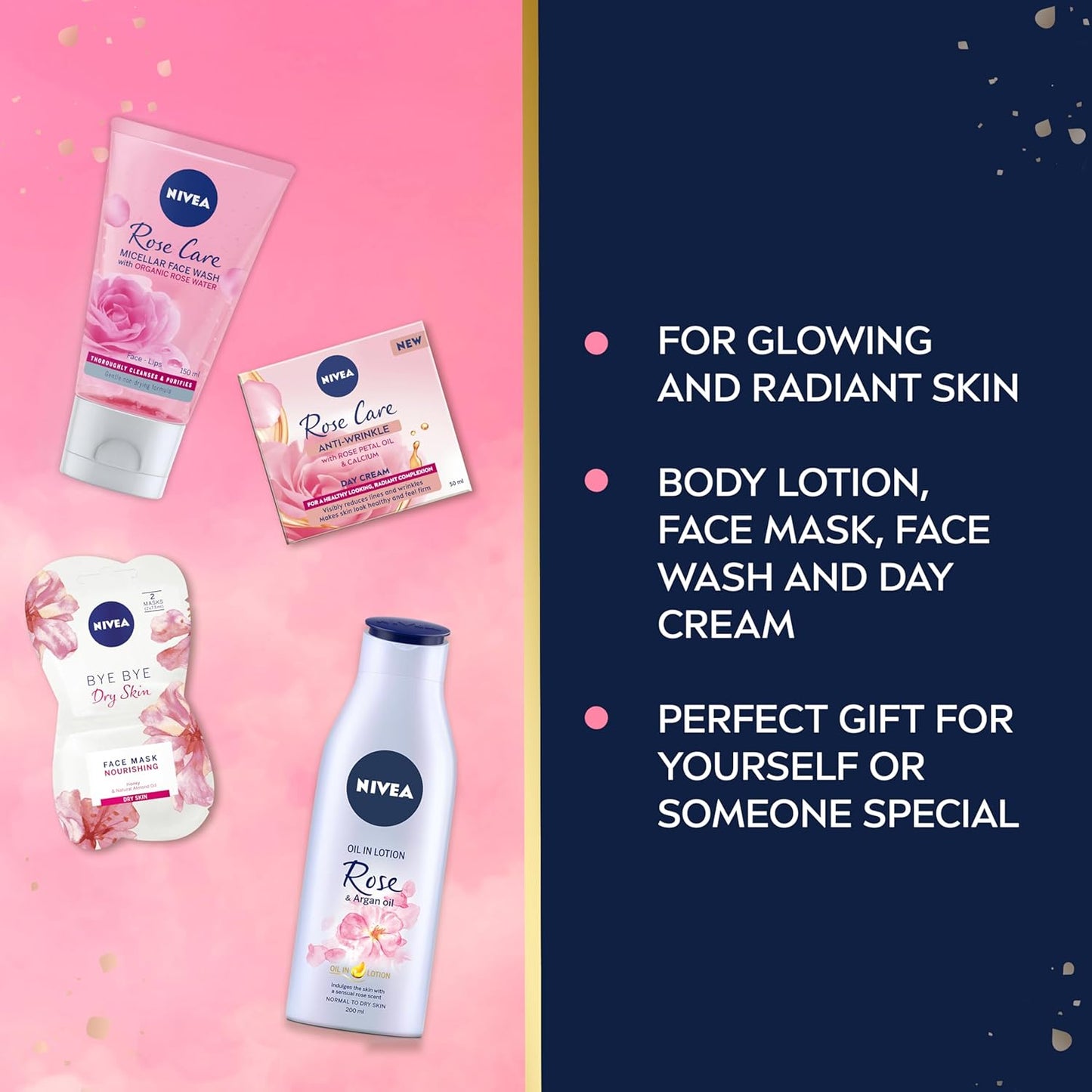 NIVEA Feel Flawless Women's Gift Set (4 Products) Gift Set Body Lotion, Face Mask, Face Wash, and Day Cream