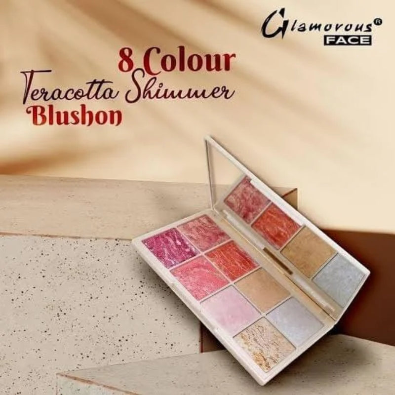 Glamorous Face 8 Colour Teracotta Blush & Shimmer Highlighter Kit (Group A)