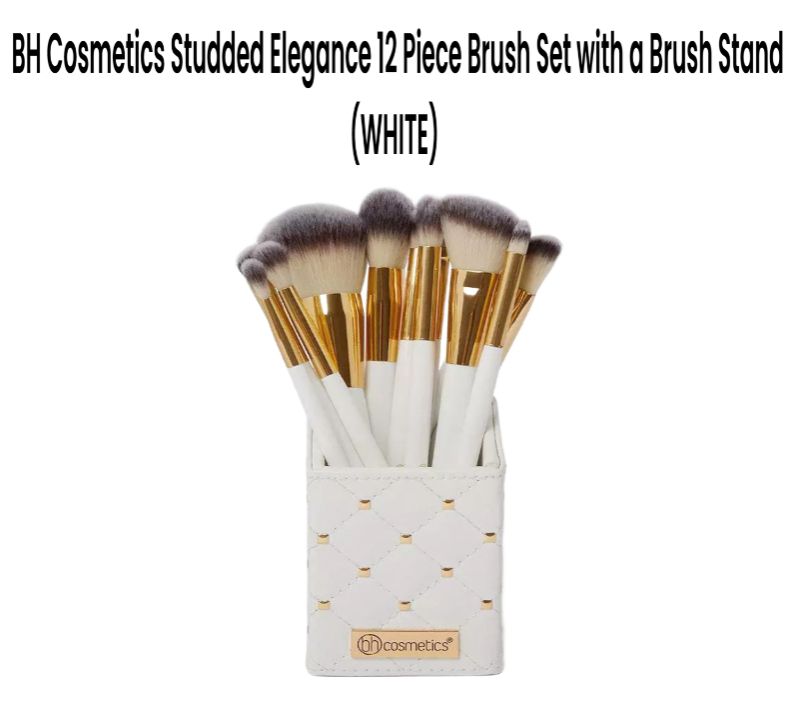 BH Cosmetics Studded Elegance 12 Piece Brush Set with a Brush Stand (WHITE)