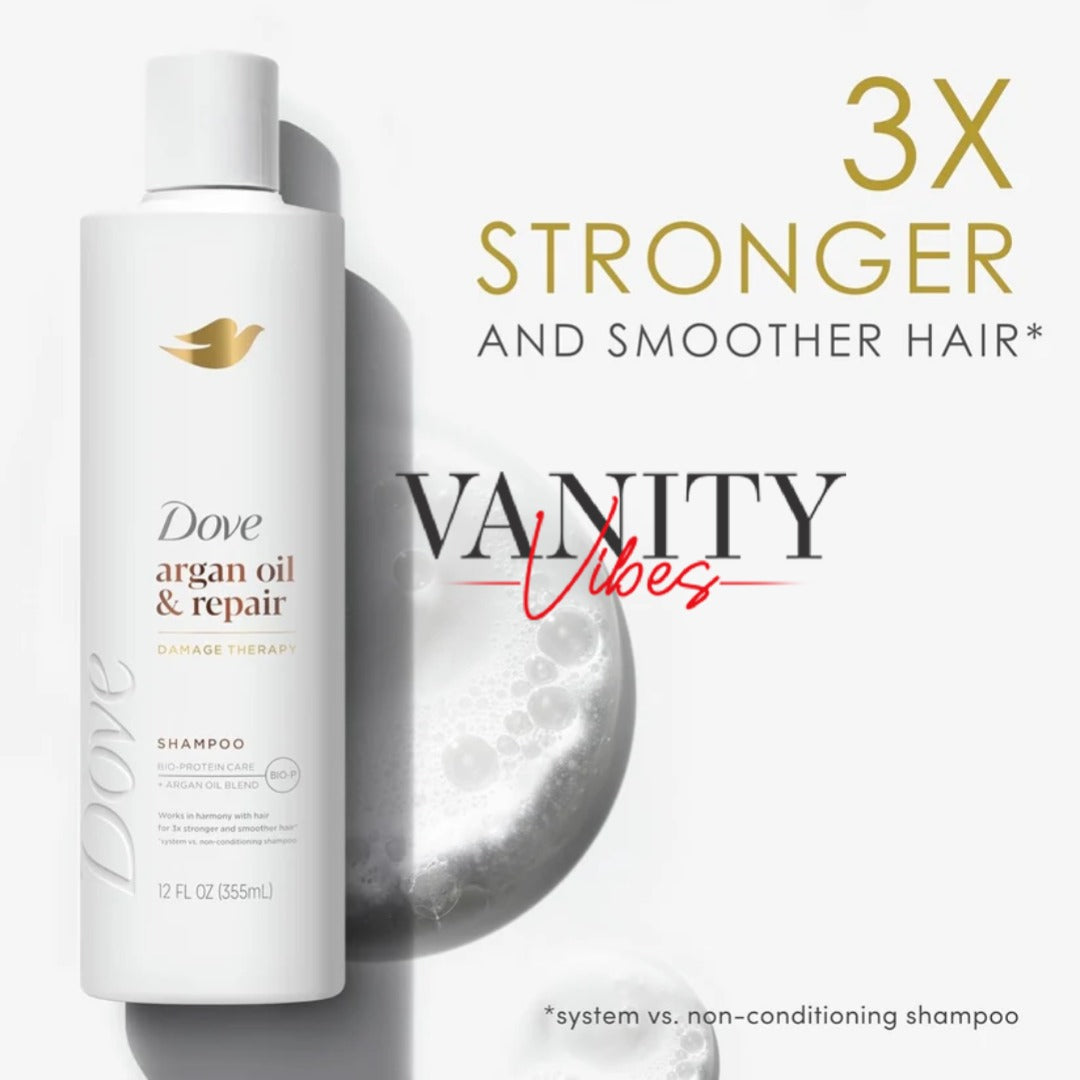 Dove Damage Therapy Argan Oil & Repair Shampoo 355ml - Nourishing Shampoo for Dry, Damaged & Frizzy Hair (USA)