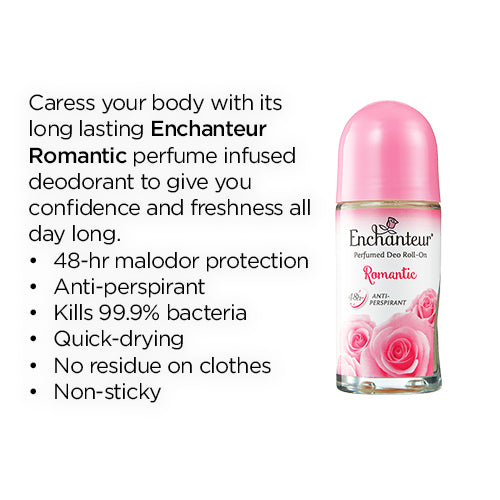 Enchanteur Romantic Roll-On Deodorant for Women 50ml - Long Lasting Floral Fragrance Anti-Perspirant for Freshness & Odor Pro