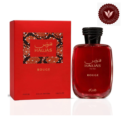 Hawas Rouge by Rasasi 100ml box and bottle