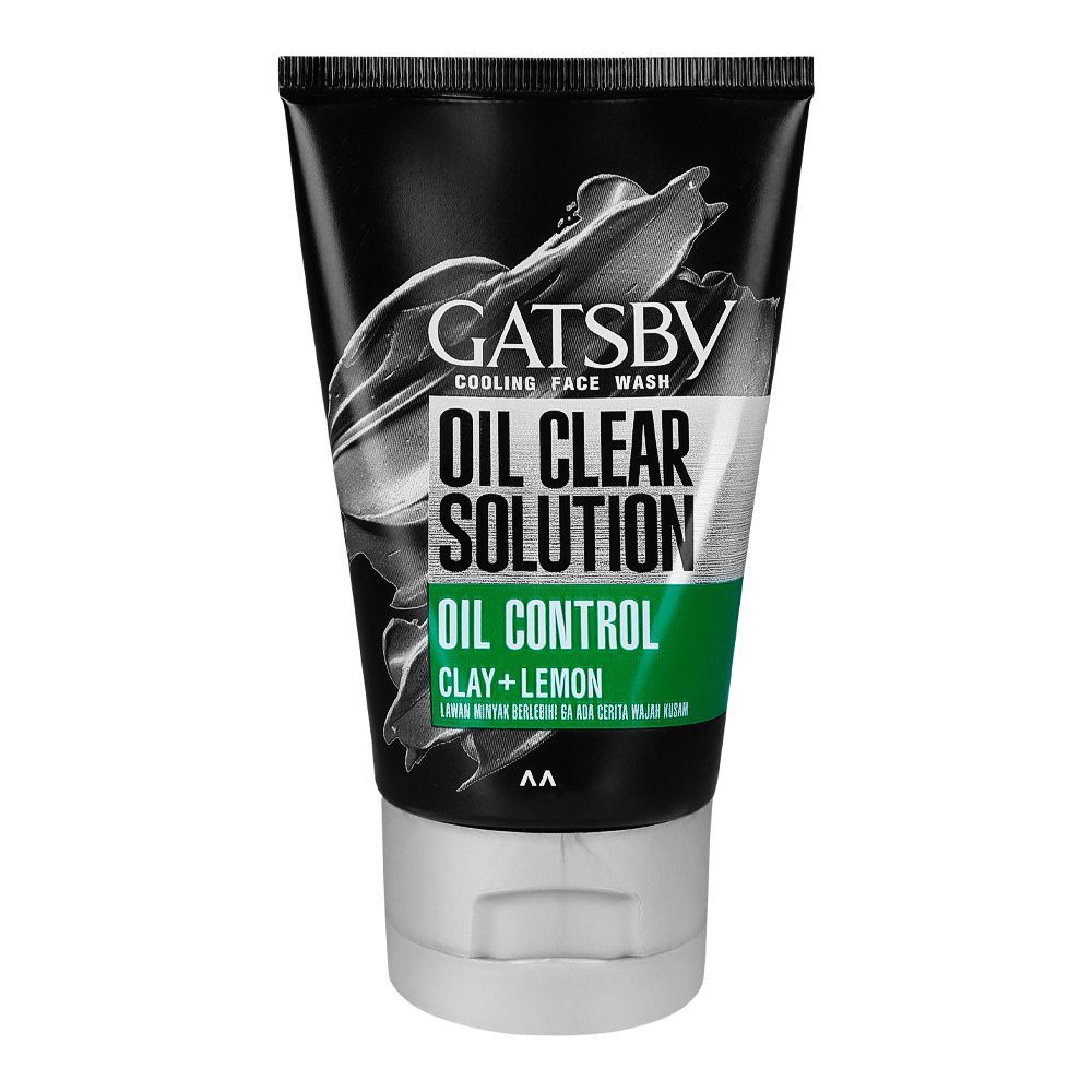 Gatsby Oil Clear Solution Oil Control Clay + Lemon Cooling Face Wash 100g – Deep Cleansing Anti Oil Face Wash for Men Fresh C