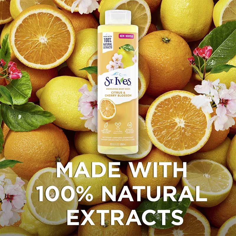 St Ives Energizing Body Wash Citrus & Cherry Blossom 650ml Refreshing & Invigorating