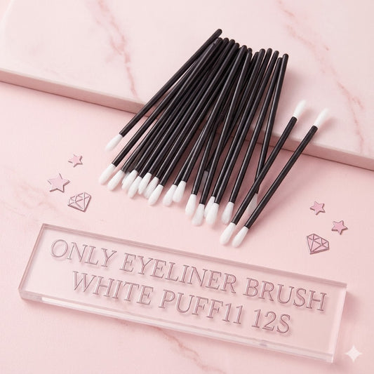 Only Eyeliner Brush White Puff-11 12pcs Set - Precision Makeup Brushes for Smooth Eyeliner Application, Defined Eye Makeup & 