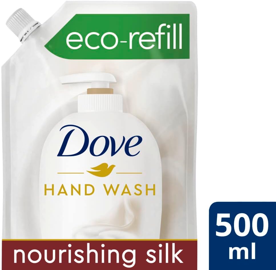 Dove 2X Eco Refill Moisturising Hand Wash Nourishing Silk 500ml – Gentle Cleansing Hand Soap for Soft, Smooth & Hydrated Hand
