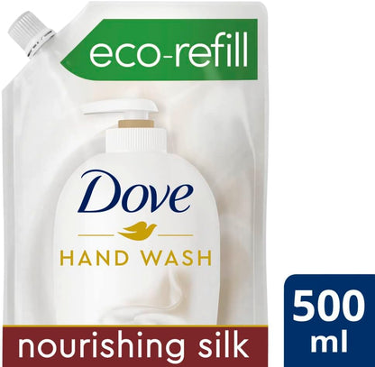 Dove 2X Eco Refill Moisturising Hand Wash Nourishing Silk 500ml – Gentle Cleansing Hand Soap for Soft, Smooth & Hydrated Hand