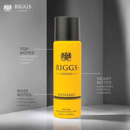 Riggs London Dynamo Perfumed Deodorant Body Spray 250ml Long-Lasting Fresh & Masculine Fragrance