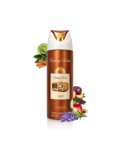 Lattafa Vintage Radio Body Spray 200ml – Long Lasting Bold Fragrance for Men & Women