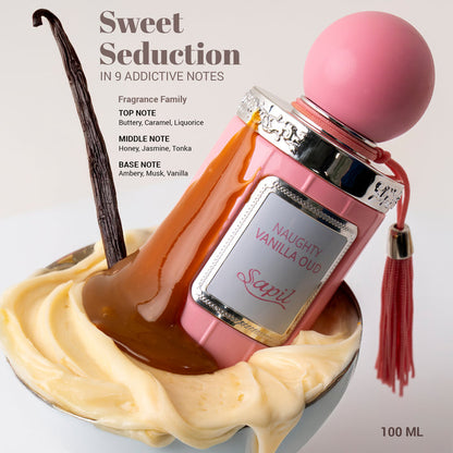 Sapil Naughty Vanilla Oud Eau de Parfum for Men & Women 100ml - Long Lasting Sweet Vanilla Oud Fragrance Perfume with Warm Or