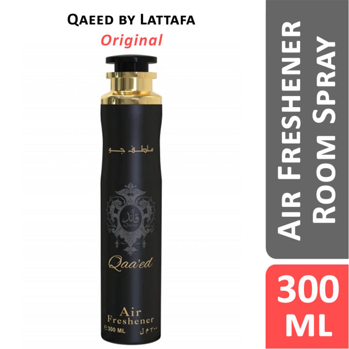 Lattafa Qaa’ed Air Freshener 300ml – Long Lasting Luxury Oriental Woody Fragrance Room Spray for Home & Office