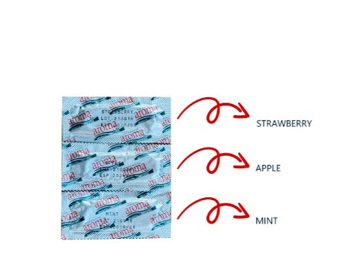 INNO Aroma Pack of 3 Condoms Dotted & Lubricated strawberry apple mint"